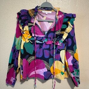 Meet Me In Santorini Cordelia Ruffle Floral Top Long Sleeve Size Medium